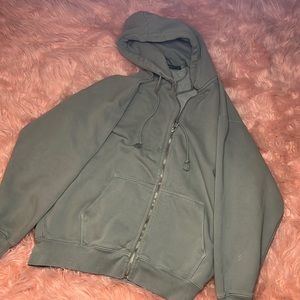 Brandy Melville zip up hoodie oversized-dark sage green